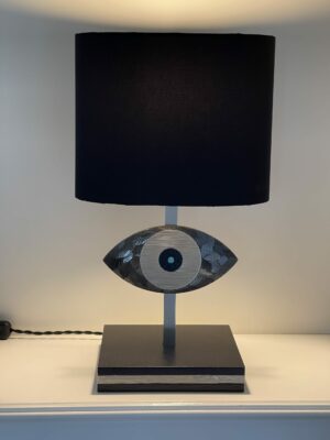 LAMPE CANON NICKEL ARTDECO TURQUOISE ALLUMEE