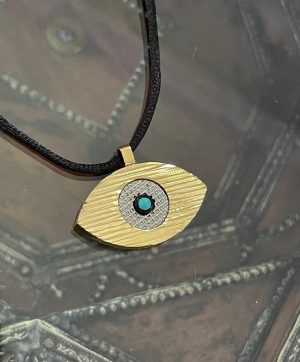 Pendentif Eye oeil laiton chromé et noir avec turquoise