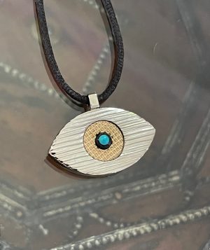 Pendentif Eye chrome laiton et noir et turquoise