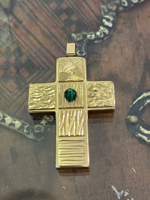 Pendentif Cross laiton malachite